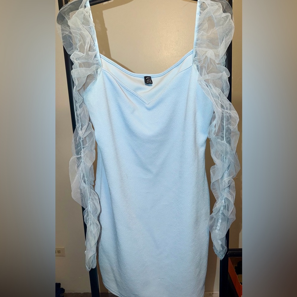 SHEIN Light Blue Mini Dress with Sheer Sleeves